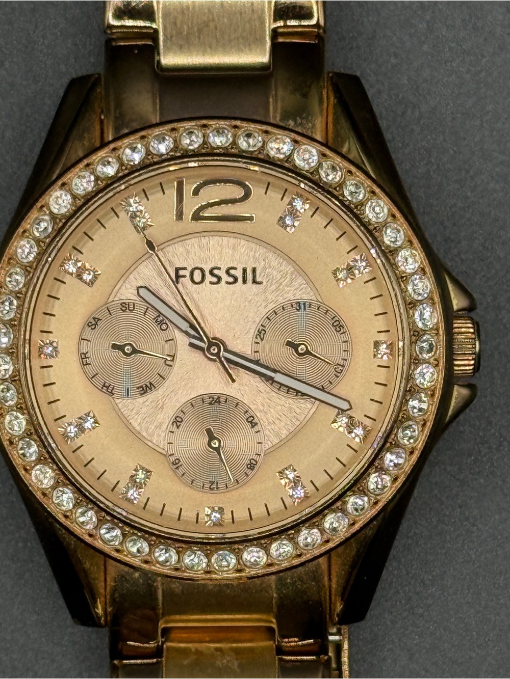 Fossil Riley Rose Gold Crystal Watch - Picture 4 of 7